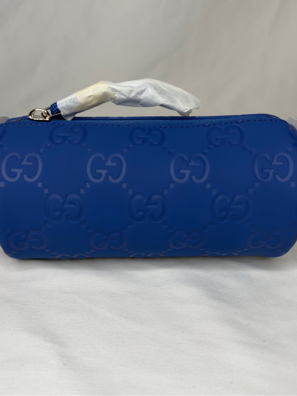 Gucci Edge Blue GG Rubber Mini Cylinder Crossbody Bag NWT